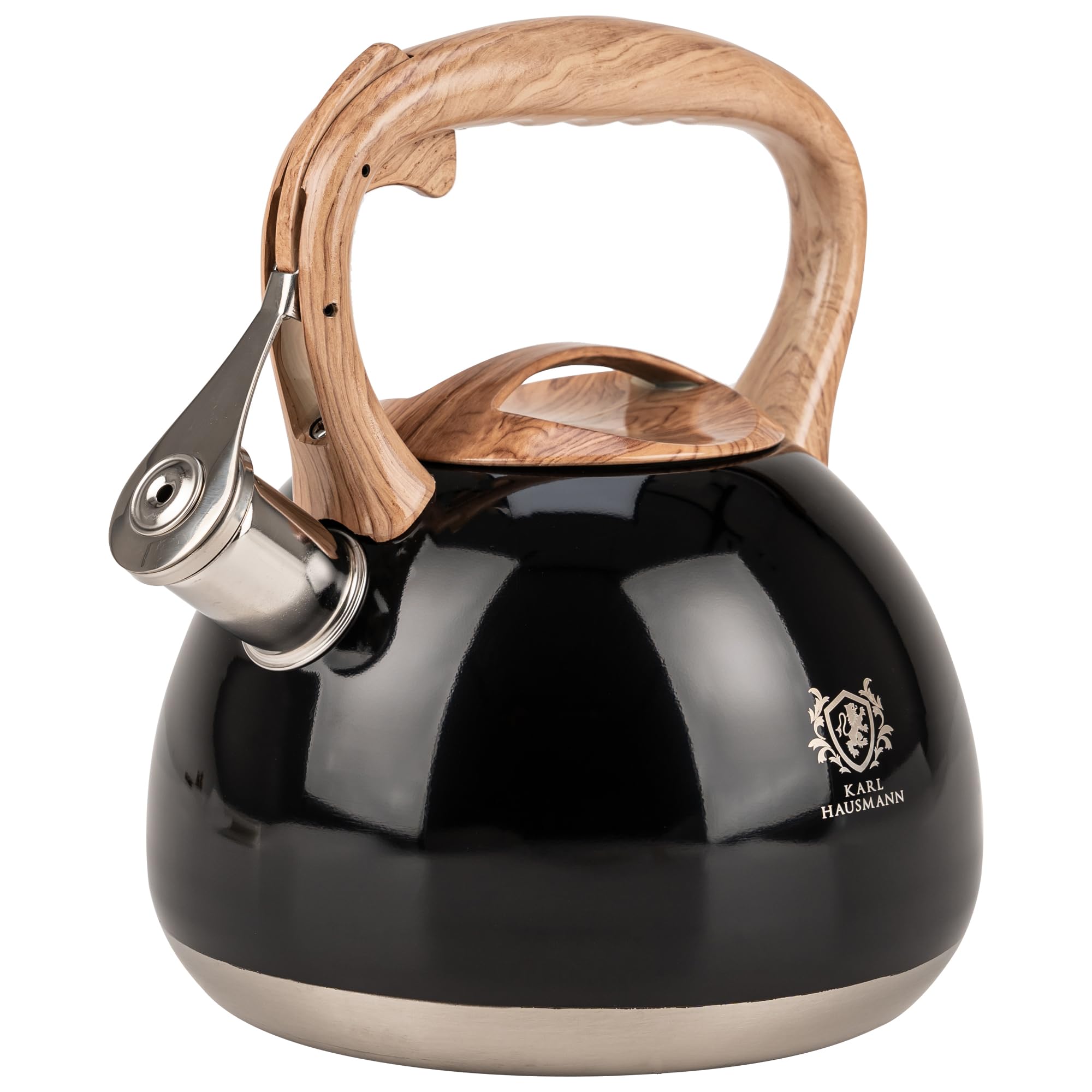 KARL HAUSMANN Bouilloire Inox Noir - 3L - Bouilloire Sifflante - Bouilloir Induction, Gaz - Poignée Résistante à la Chaleur - Bouilloir Traditionnelle Tous Feux - Retro - Théière Gaz Bouilloir