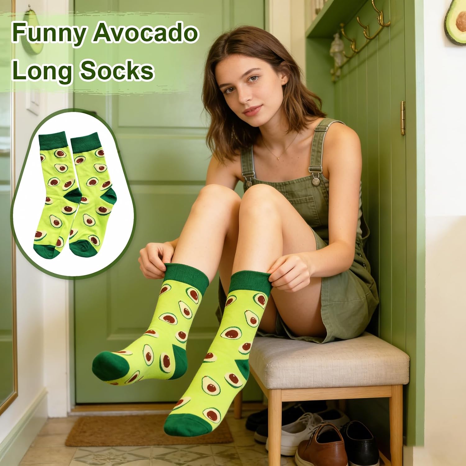 9 Pcs Avocado Gifts for Women Girls, Avocado Cups, Insulated Tumbler, Socks, Makeup Bag, Keychain, Pen & Card - Funny Avocado Themed Gift Set for Christmas Birthday Party
