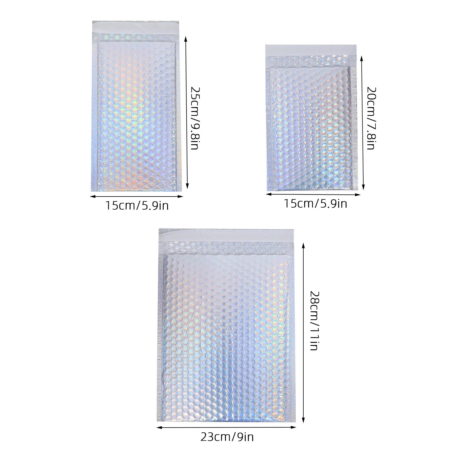 Lurrose Lot de 30 enveloppes à bulles : sacs d'expédition adhésifs holographiques auto-scellants - enveloppes matelassées imperméables pour l'envoi de courrier, l'emballage et les
