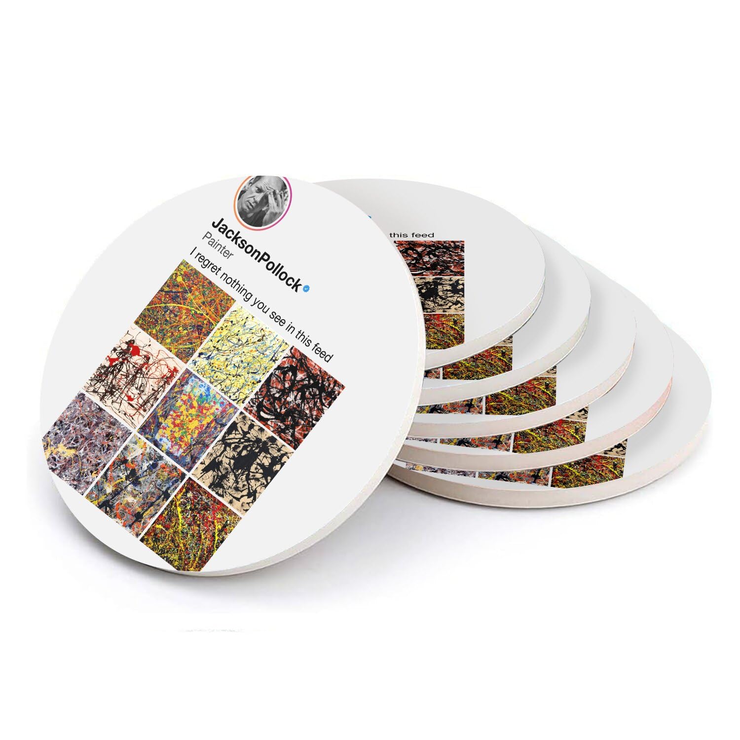 Sous verre ronds en céramique Jackson Pollock peinture dessous de verre design salon lot de 6