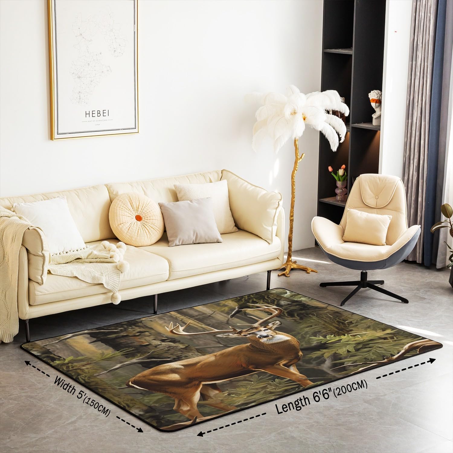 Feelyou Cute Deer Living Room Rugs American Flag Area Rug 5x7 for Kids Boys Girls Decor Deer Hunting Decorative Carpet Camo Indoor Floor Mat Western Farmhouse Accent Rug