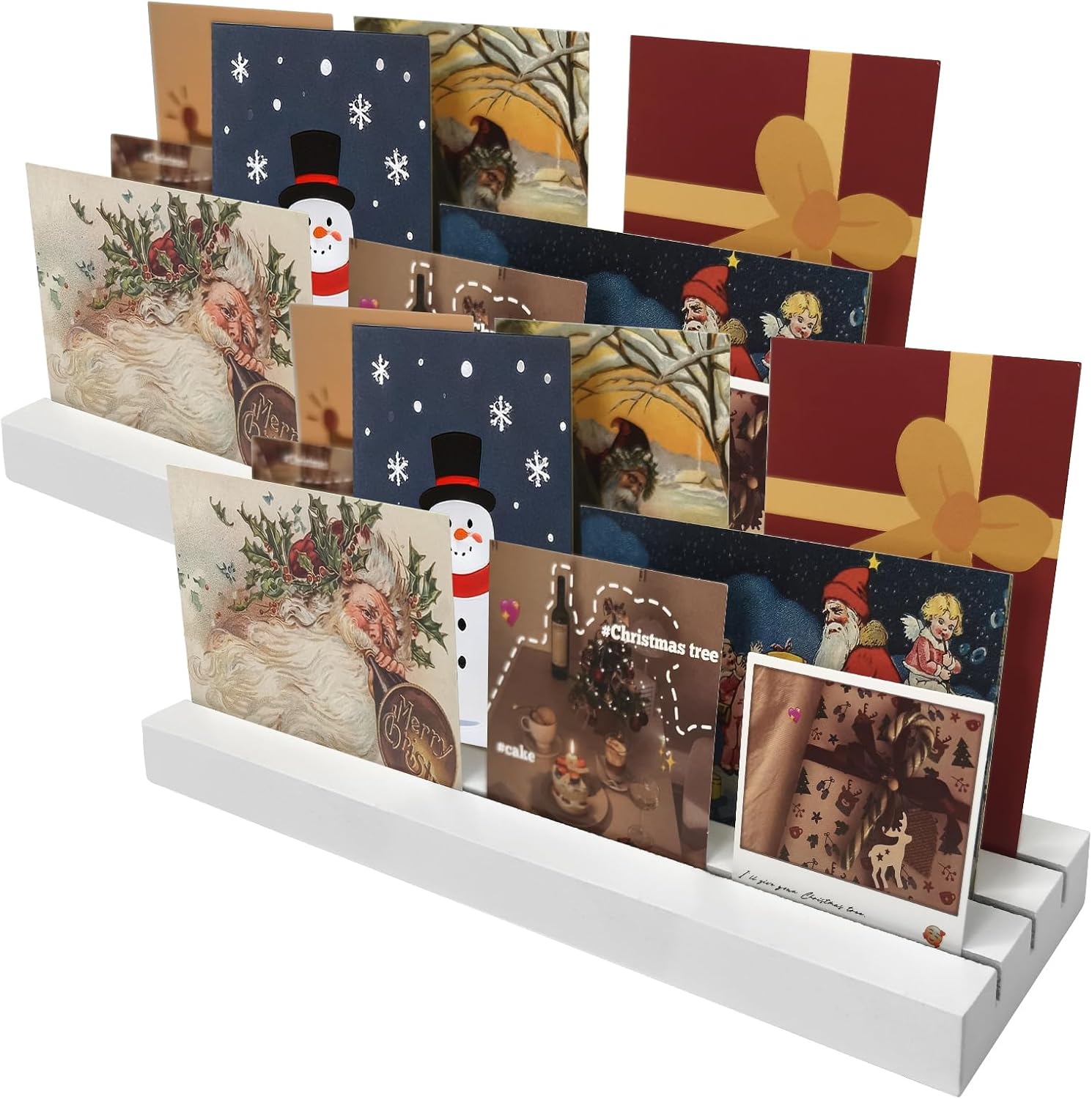 2 Pcs Christmas Card Holder Display 14 Inch Holiday Card Organizer Wooden Greeting Card Stand Xmas Holiday Display Rack for Photos, Table, Shelf, Desk, Mantel (White)