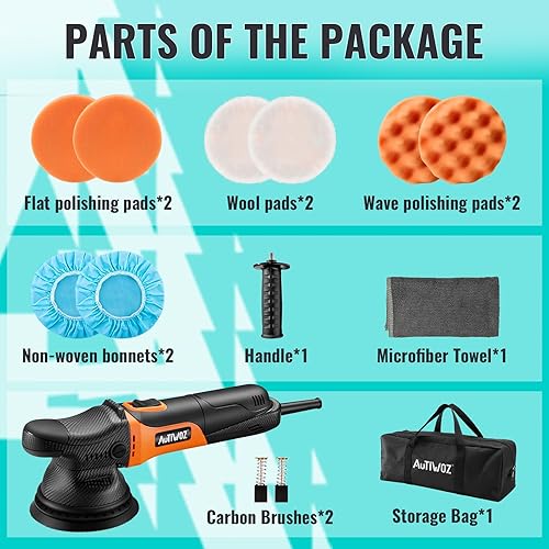 Miniatura 7 de Pulidora de búfer para automóvil, pulidora de doble acción de 5 pulgadas para detalles de automóviles, kit de pulidor orbital aleatorio de 0.354 in,