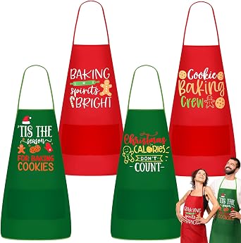 Christmas Apron for Women Men Adjustable Gingerbread Apron Pocket Red Green Xmas Cookie Baking Kitchen Decor