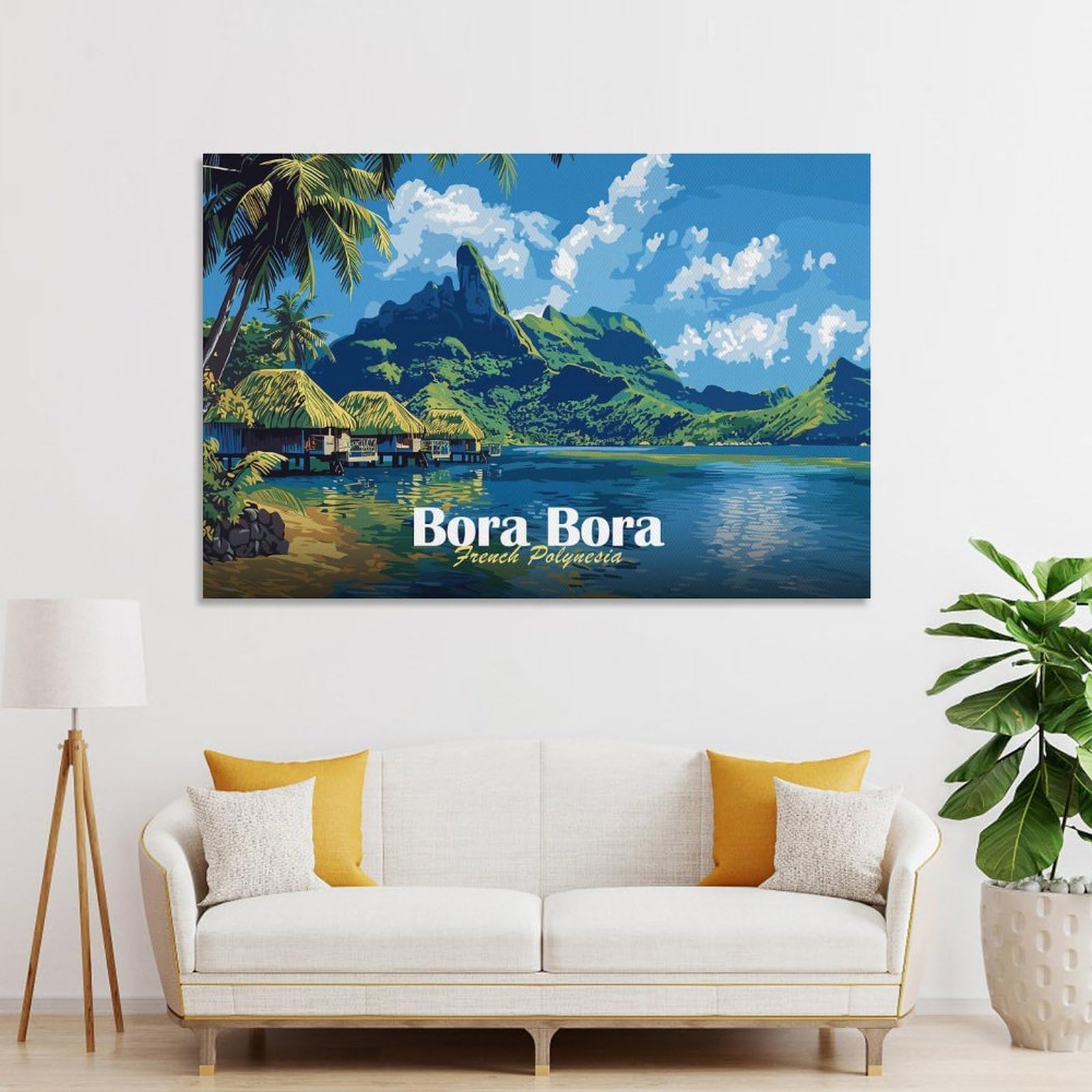 Junmoney Unframe-Style-16 Wall Picture Print Bora Bora Island Landscape, 08X12inch(20X30cm), For Lounge, Bedroom Or Personal Spaces, Canvas Artwork With Gifting Potential