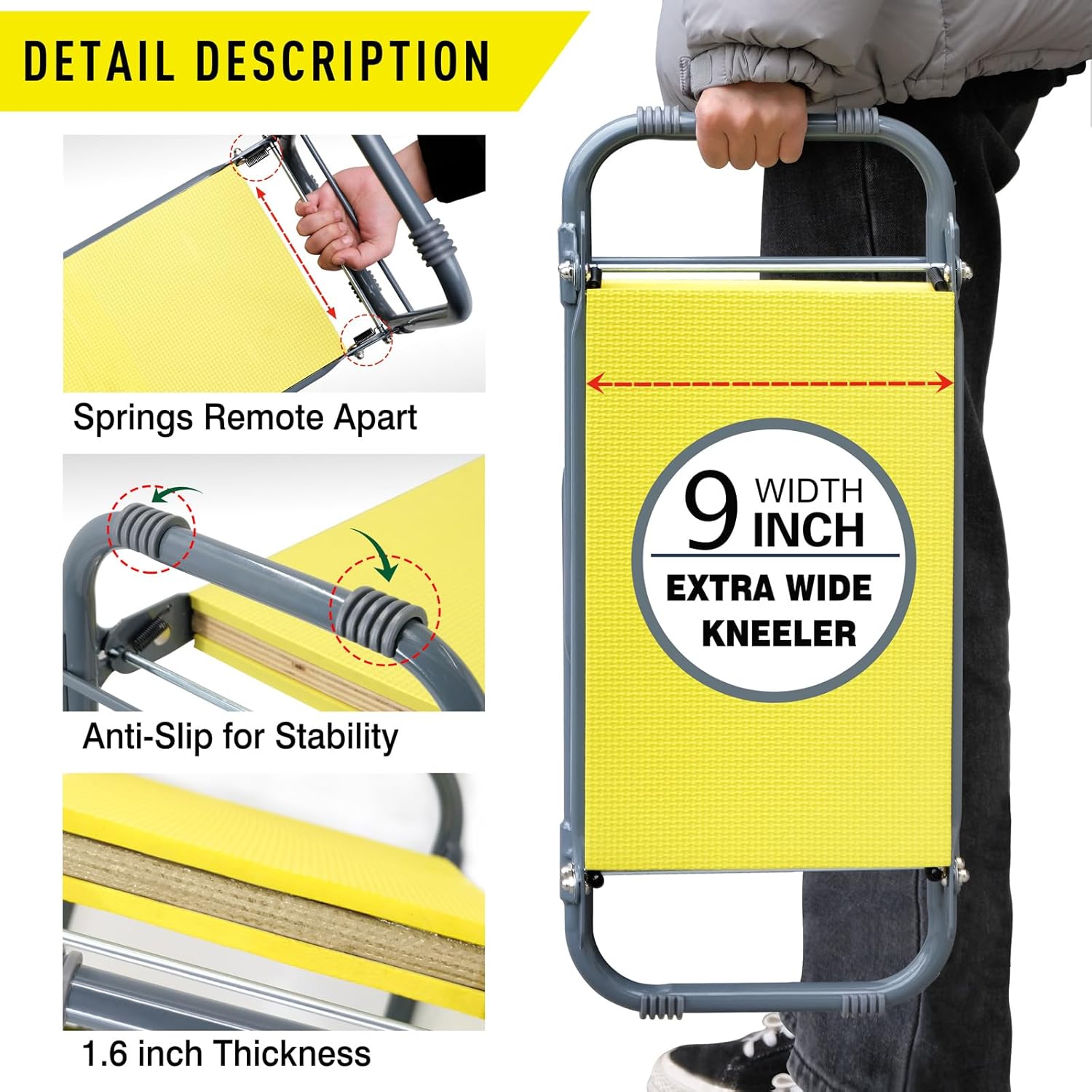 Jardineer Gardening Kneeler and Seat, Foldable Garden Stools for Seniors Gifts, Kneeling Stool and Knee Pad in One Step, Portable Gardening Bench Load Cap 350 lbs with Tools Bag