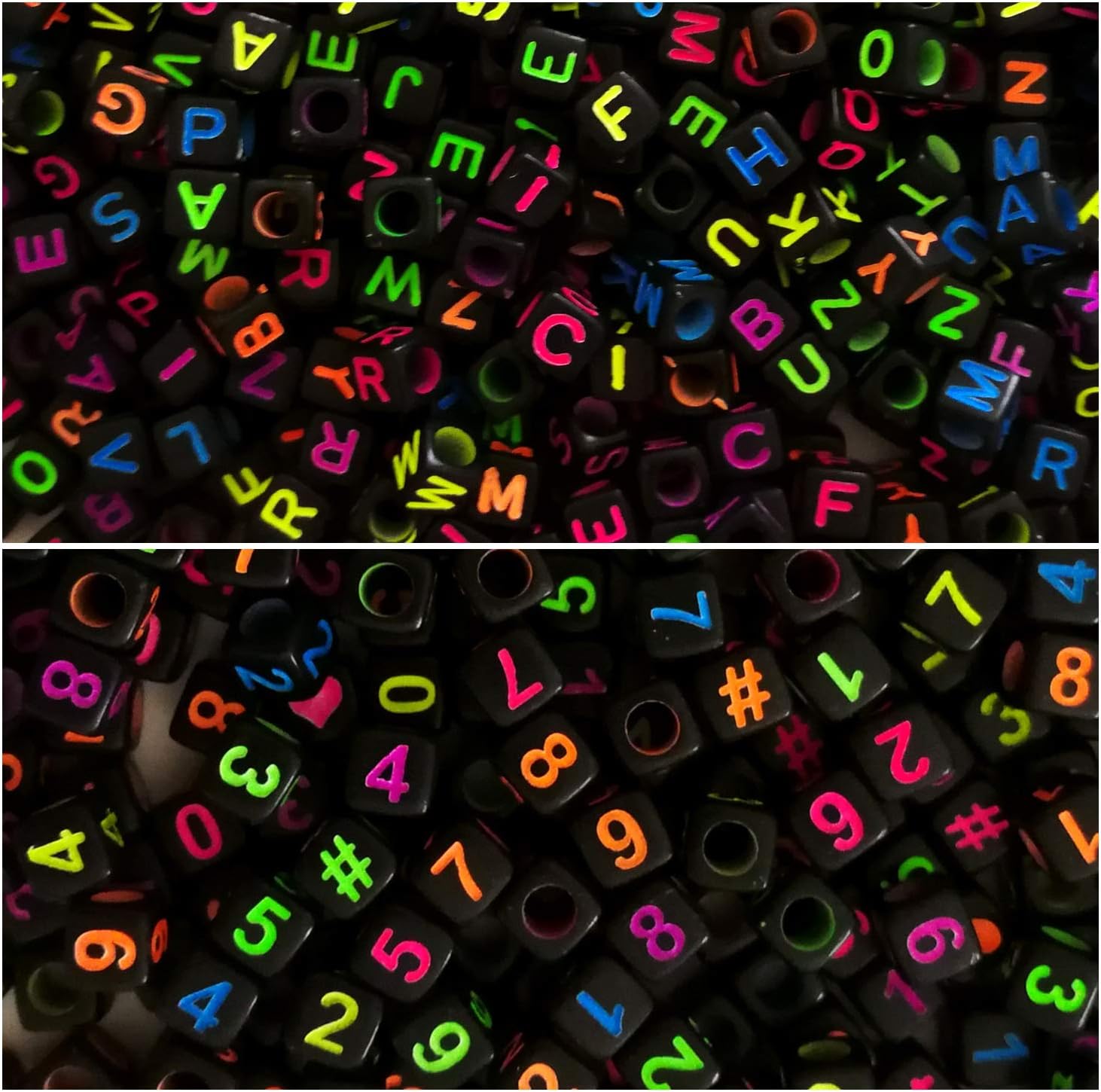 Amaney 800pcs 6×6mm Black Cube Acrylic Alphabet Letter Beads A-Z Include 100pcs Heart and Number Beads for Jewelry Making Bracelets Necklaces Key Chains and Kids Jewelry Each Letter Included