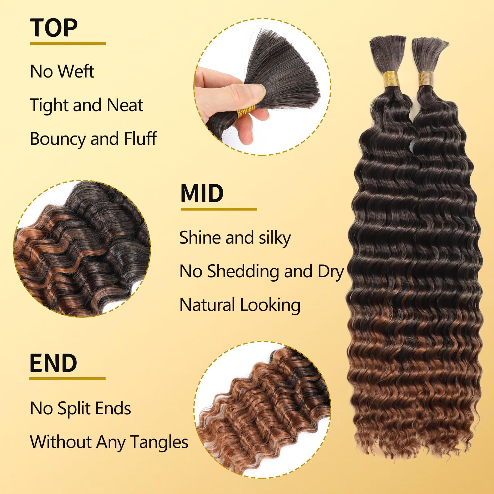 LPARMJIT Deep Wave Bulk hair for Braiding 18 inch 2 Bundles/Pack No Weft for Braiding Wavy Synthetic Braiding Hair Extensions for Boho Braids (T30 - Image 3