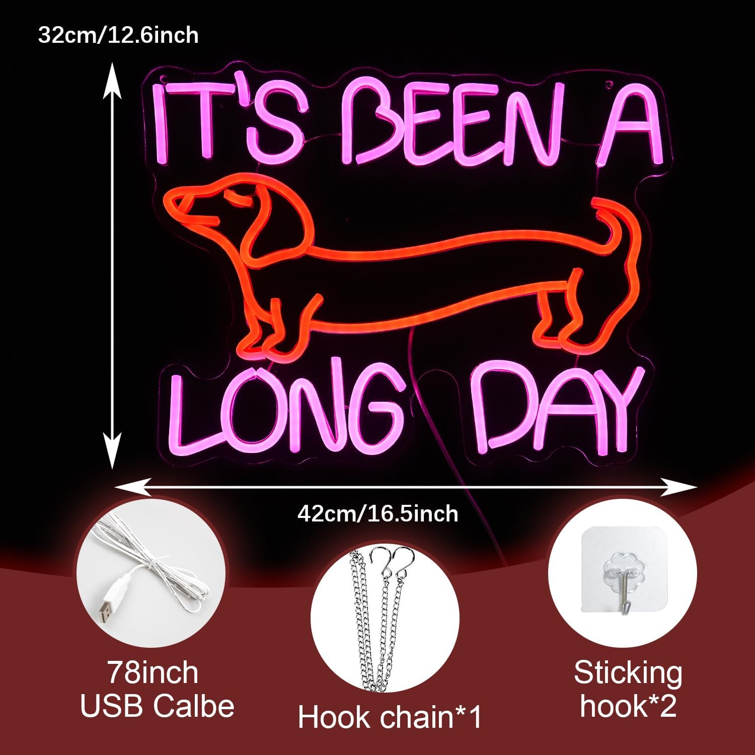 Dimmable Pink Dachshund Neon Sign - LED Light Up Wall Decor for Bedroom, Party Decor Gift for Dog Lovers (16.5*12.6In)