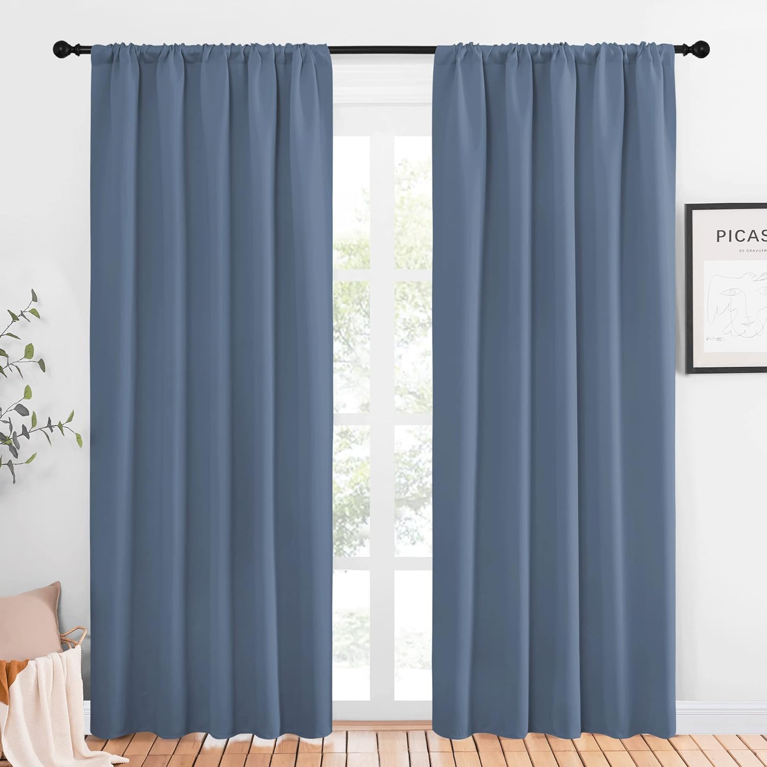 NICETOWN Blackout Curtains Window Draperies - Window Treatment Thermal Insulated Solid Room Darkening Drapes for Bedroom (Stone Blue, Set of 2 Panels, 52 by 84 inches Long)