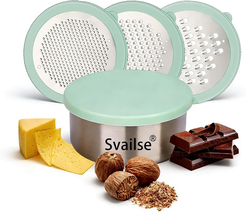 Box Rallador de Queso con Recipiente para Cocina (Verde Claro) | Rallador de limón fino, mediano y grueso, rallador de mano para parmesano, jengibre, ajo, nuez moscada y chocolate