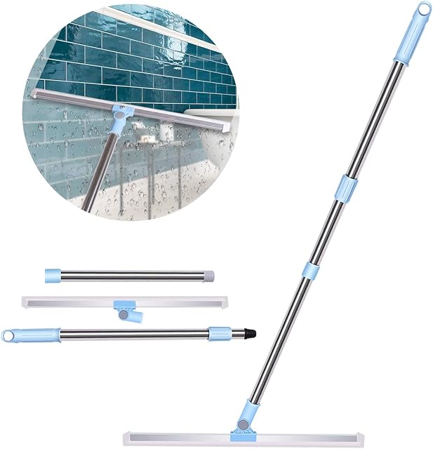 Wet Room Floor Squeegee, Wiseten 50cm Telescopic Silicone Water Squeegee Floor Cleaner with Long Handle 3 Part, 180° Rotation Heavy Duty Bathroom Shower Squeegee Mop for Wet Room Window Garage (130cm)