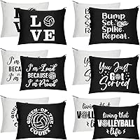 Vista 1 de Weewooday 12 bolsas de maquillaje de voleibol, bolsas de lona para cosméticos con palabras, estuche de almacenamiento portátil de voleibol, bolsas