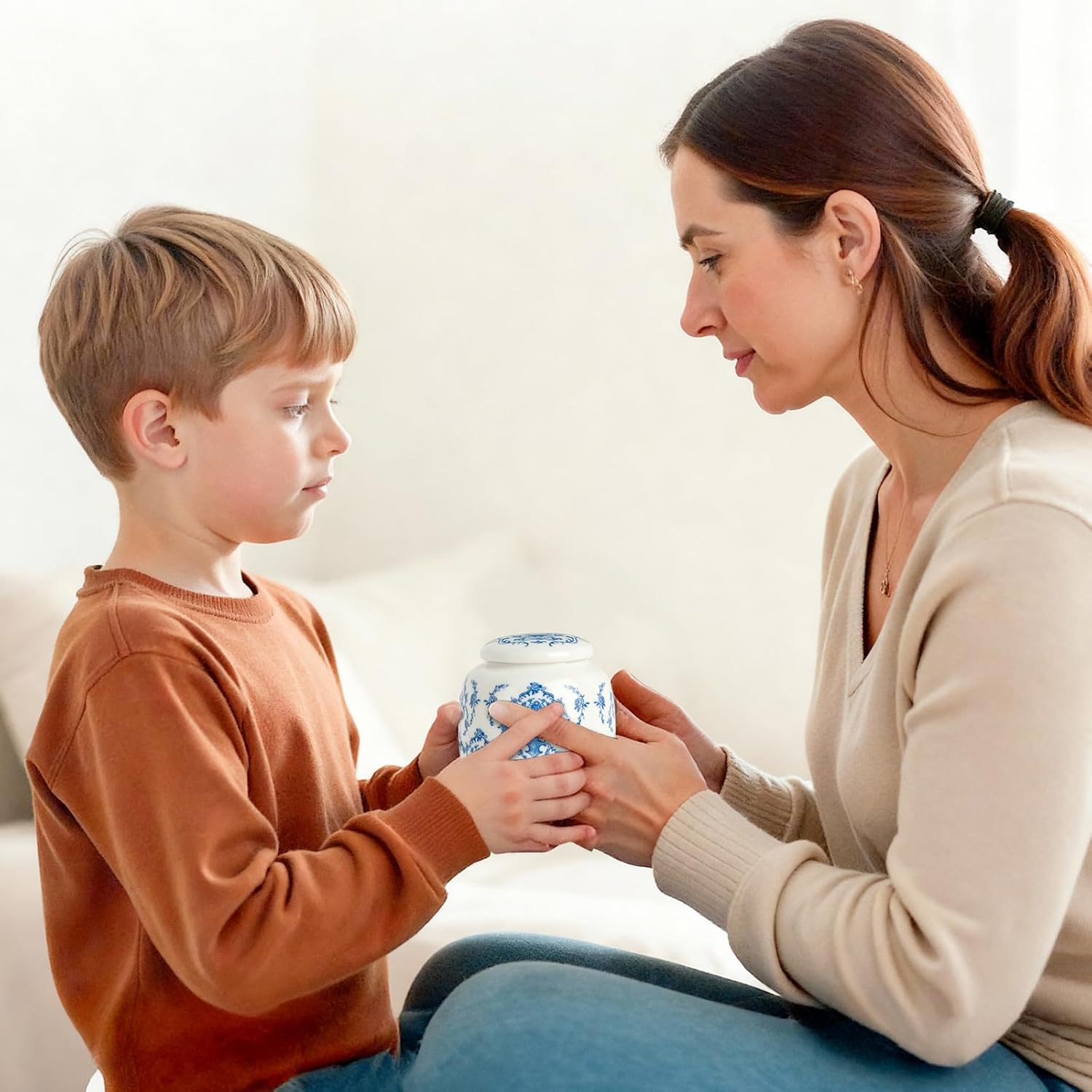 Small Keepsake Cremation Urns for Human Ashes Chinoiserie Ceramic Handmade Mini Memorial Urn for Adult Pet Box - UP to 10 Cubic inches - Image 5