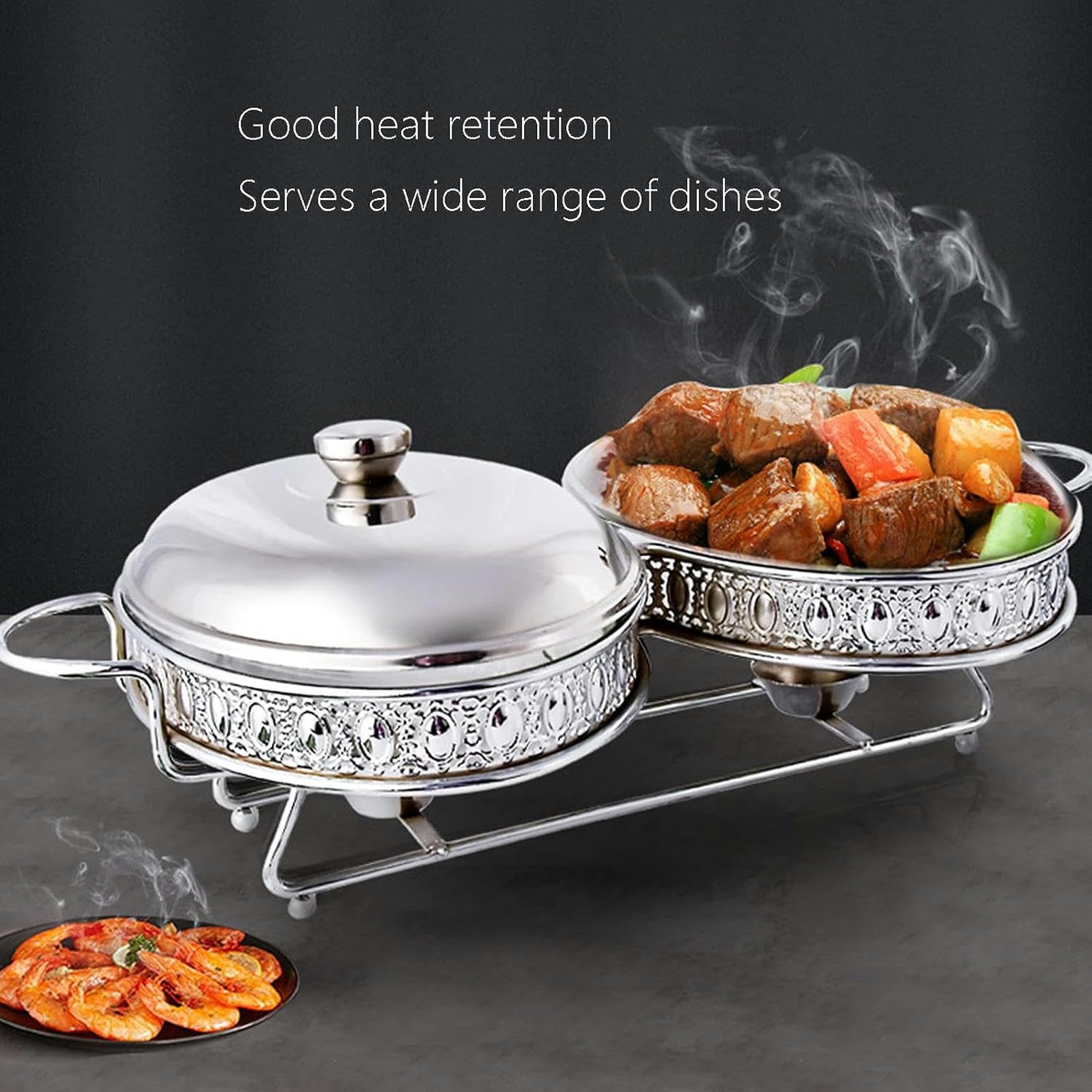Scaldavivande - Servizio e riscaldatore per Buffet, bruciatore per Mantenere Il Cibo Caldo, Set per pentole Calde da Buffet con Coperchio in Vetro temperato, Set PE,Golden-2L