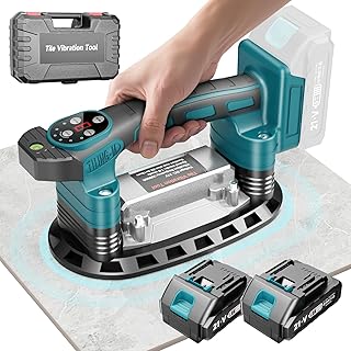 2 IN 1 Akku Fliesenrüttler & Saugnäpfen für Maa-kita Akku 18V, 9 Gang Einstellbaren mit 2 Batterien, 22.5CM Doppel-Saugnapf 400KG Adsorption Fliesen Vibrationsgerät für Glas, Marmor
