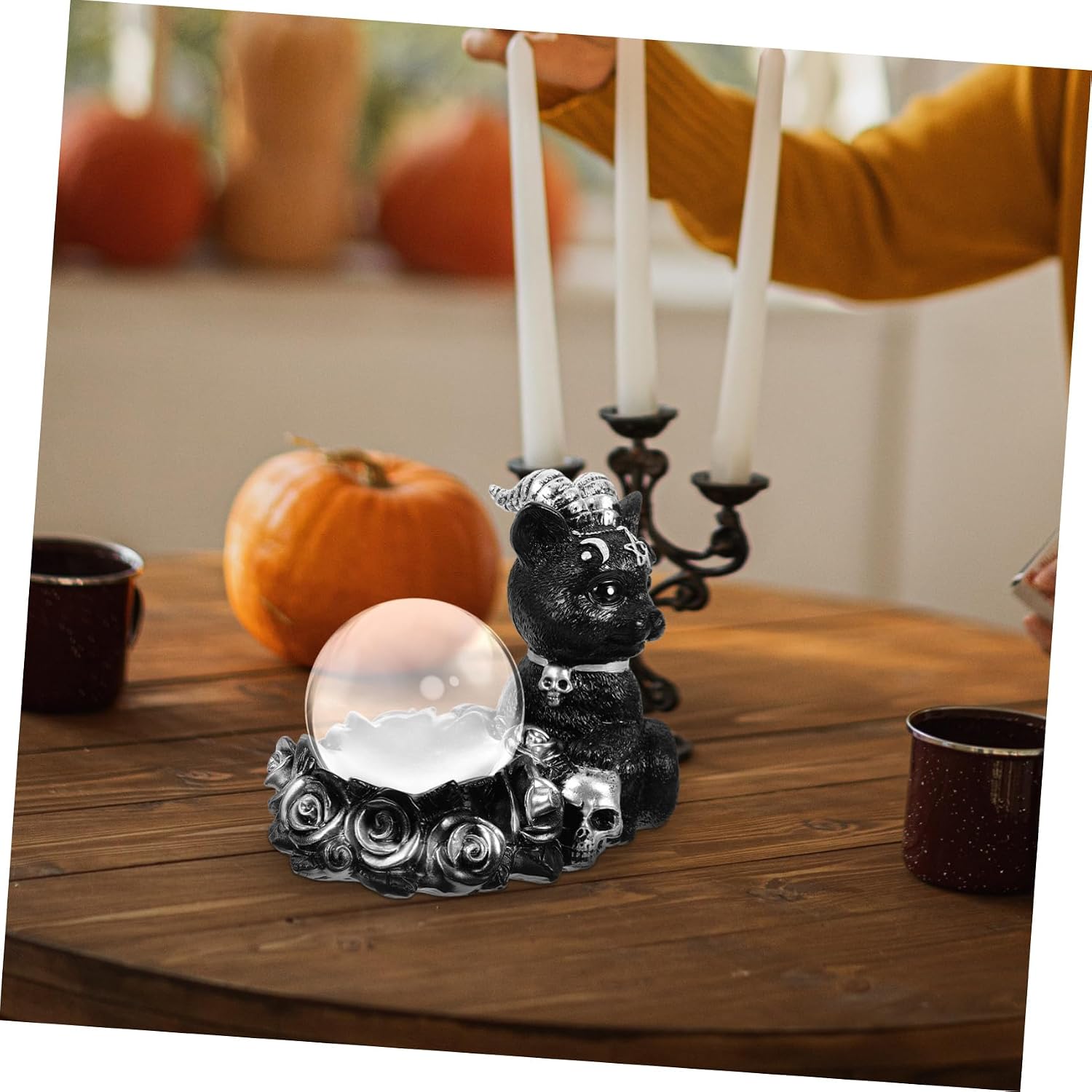 Crystal Ball Stand for Halloween Season, Resin Sphere Display, Black