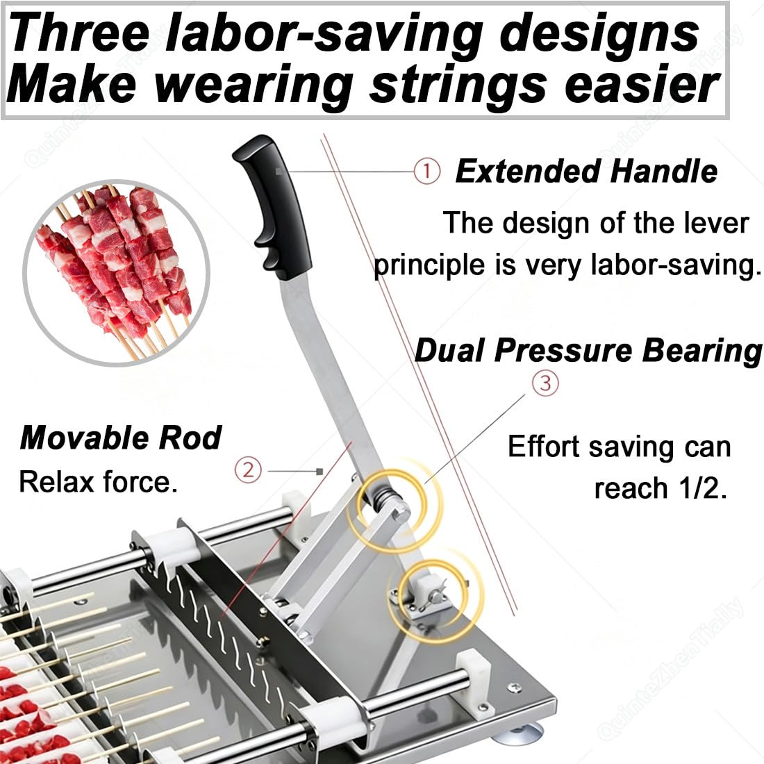 Macchina Kebab Barbecue Spiedino Bambù,565 X 320 X 90 Mm 4Templates | Macchina Carne Manuale Montone,Utilizzo Semplice,Lunghezza Manico 48 Cm,Attrezzo Infilante Senza Sforzo per Casa Campeggio