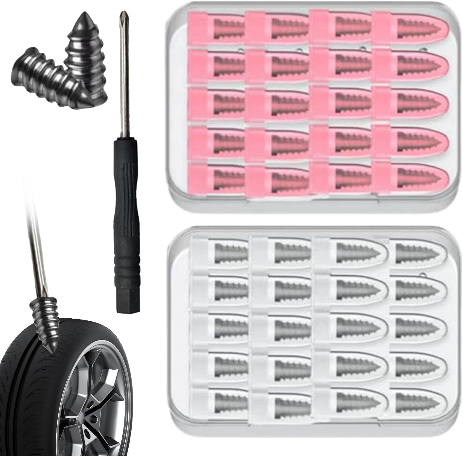 20 PCS Tire Repair Rubber Nails Kit with 2 Sizes,Tyre Repair Kit Rubber Nails with Box and Screwdriver,Car Puncture Repair Kits,Tyre Puncture Repair Kits for Trucks Motorcycles Cars (20 PCS)