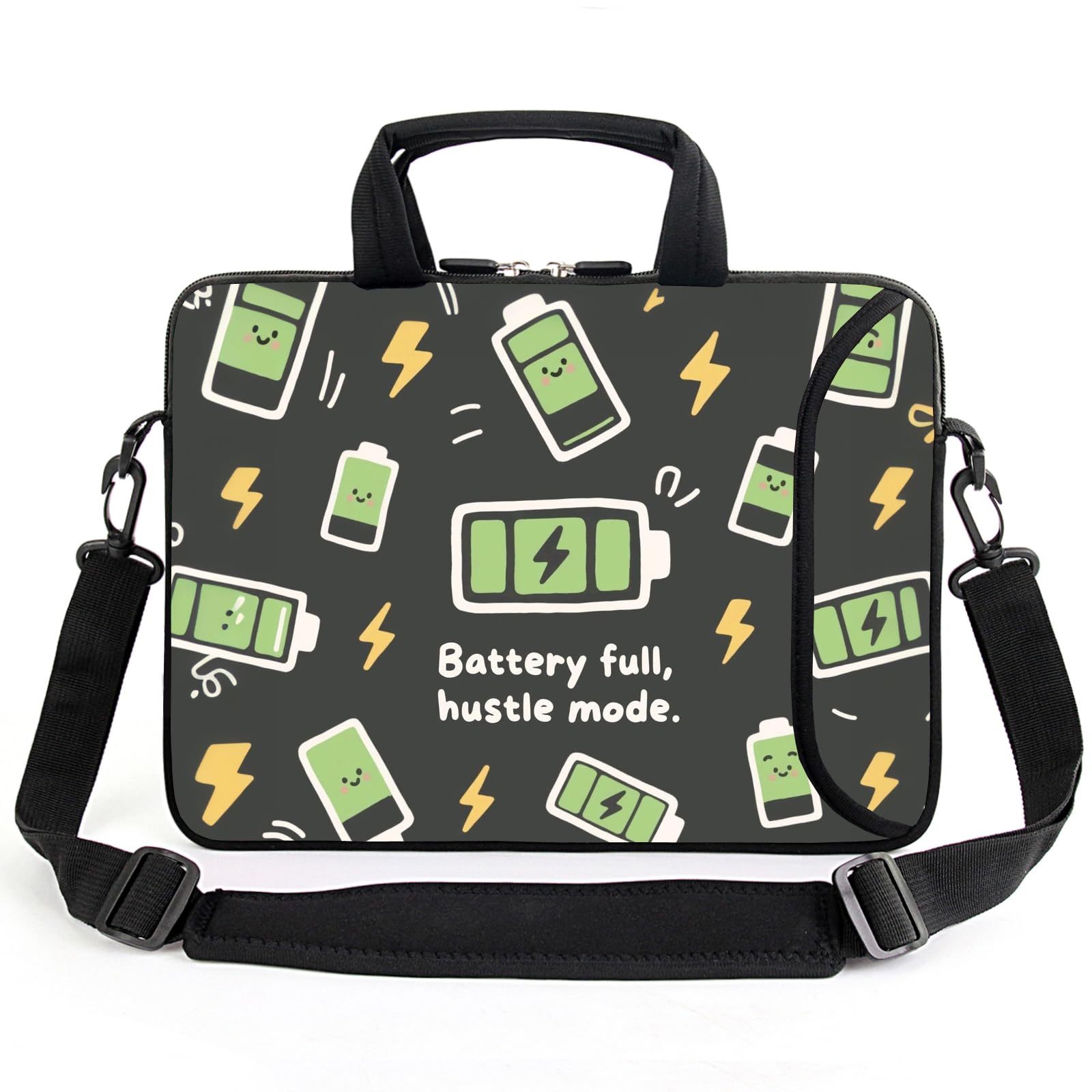 AMARY 15.4" 15.6" laptop sleeve adjustable shoulder strap with handle accessory pocket for men women (Battery full)