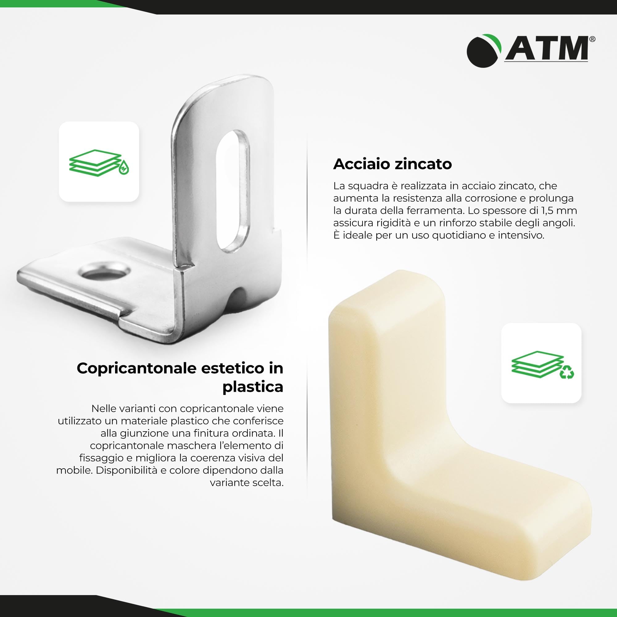 ATM Squadretta Angolare con Copertura Acero – Connettore per Mobili in Acciaio Zincato 90°, Rinforzo per Armadio, Scaffale, Tavolo, Sedia, Letto – Set di 20