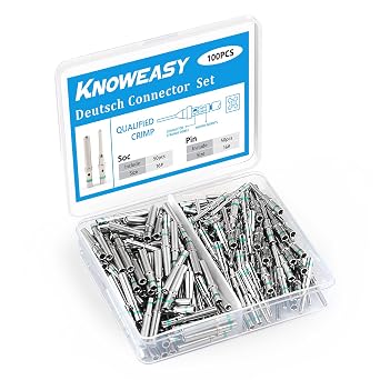 Knoweasy 50 Pairs Size 16 DT Deutsch Pin Connector Kit: Solid Contacts for Automotive, Ni Plating Pin and Socket Contacts, Compatible with 14AWG Wire, Common DT Connector Terminals Set