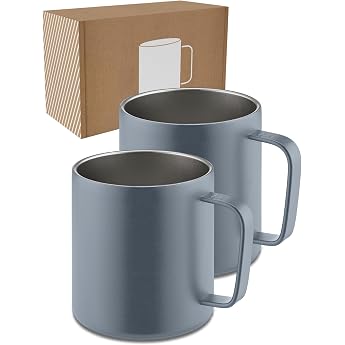 LAMBDA COFFEE Stainless Steel Mug 2 x 360 ml Thermal Mug with Handle I Coffee Cup Double-Walled Insulated I Cup Set for Campi