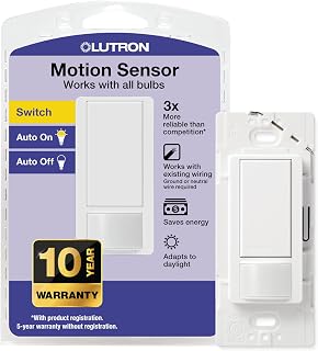 Lutron Maestro MS-OPS2-WH Motion Sensor Switch | Occupancy/Vacancy | LED/CFL Compatible | Single-Pole White for Bathroom Garage