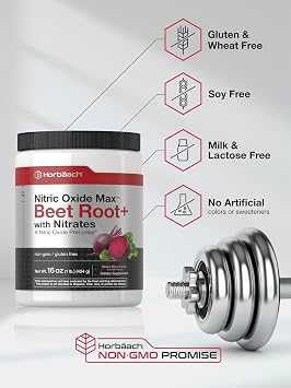 Horbaach Nitric Oxide Powder | 16 oz | Supplement for Men & Women | with Beet Root & Nitrates | Mixed Berry Flavor | Vegan, Non-GMO & Gluten Free | with Beet Root & Nitrates | Mixed Berry Flavor | Vegan, Non-GMO & Gluten Free