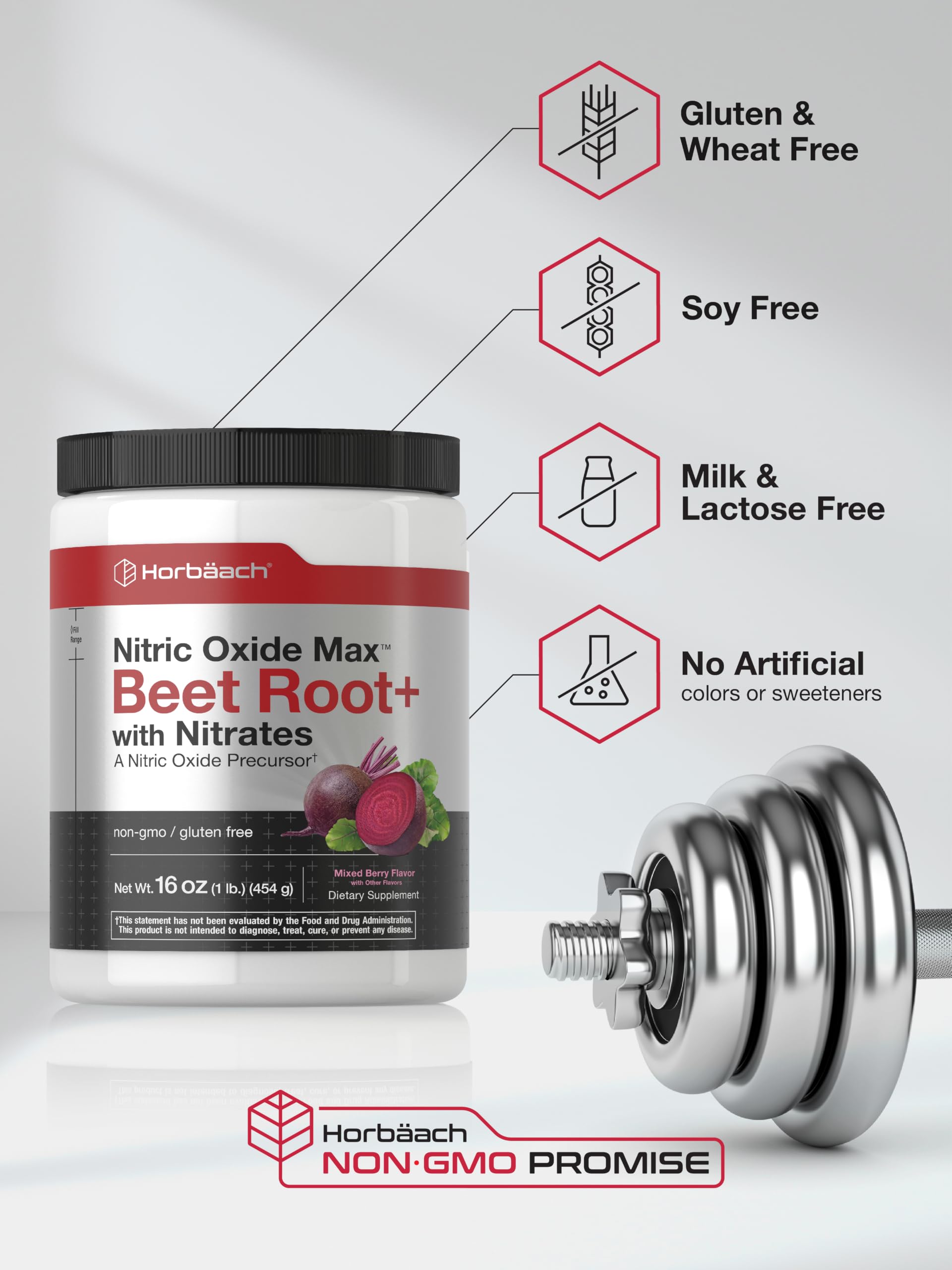 Horbaach Nitric Oxide Powder | 16 oz | Supplement for Men & Women | with Beet Root & Nitrates | Mixed Berry Flavor | Vegan, Non-GMO & Gluten Free — Amazon image 5