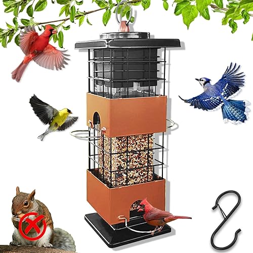 Comedero para pájaros para exteriores, comedero de pájaros a prueba de ardillas con resorte activado por peso, capacidad de semillas de pájaro de