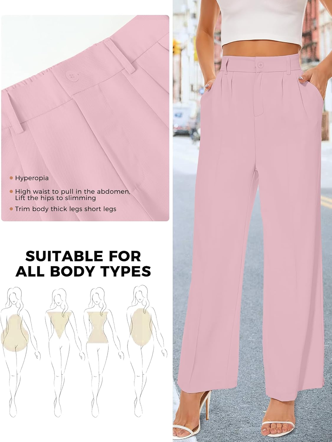 Buauty Straight Wide Leg Dress Pants for Women Pink - Image 4