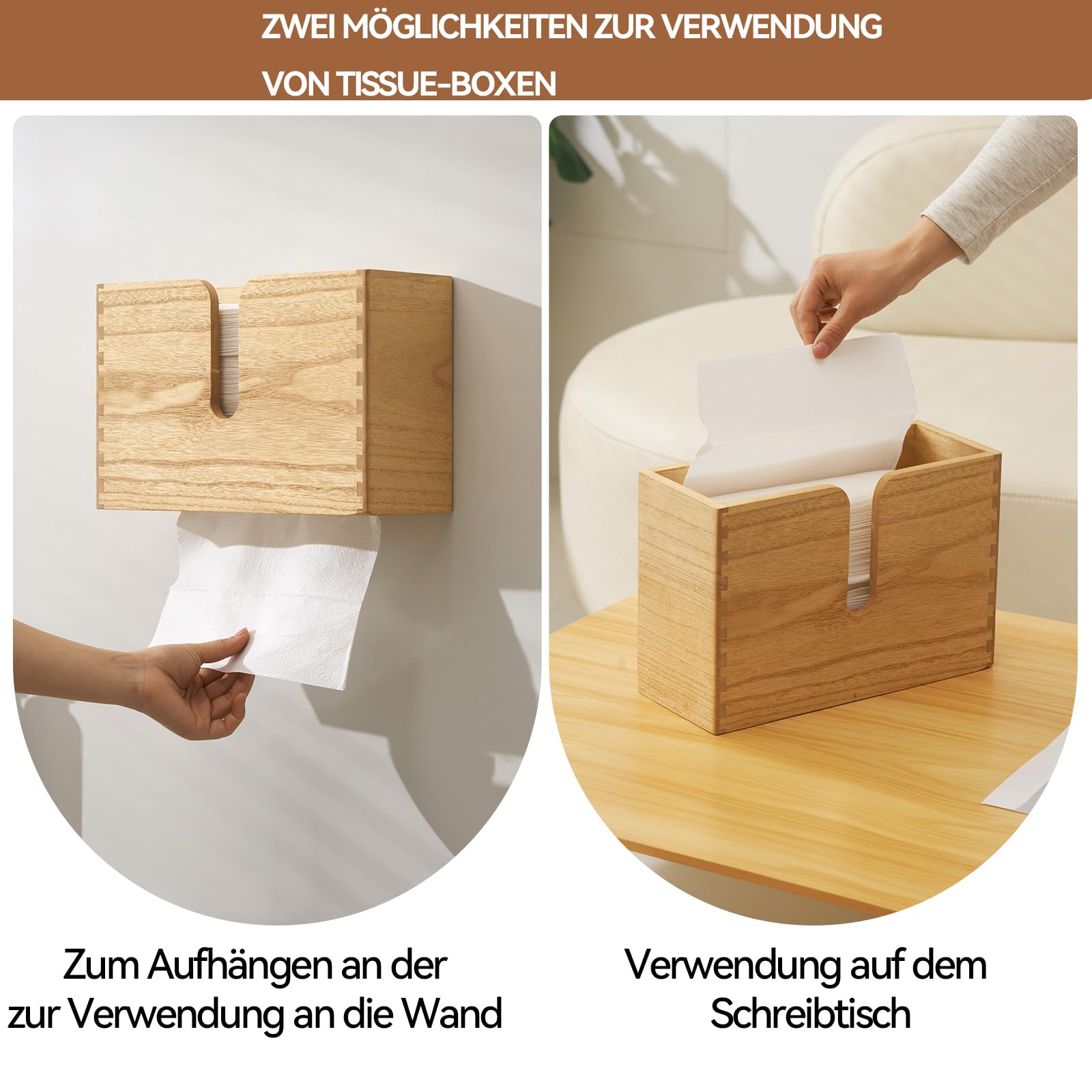 KIRIGEN Papierhandtuchspender Holz, C-/Z-Falz, Wandmontage, Natur | Für Multifold-Tücher, Innenmaß 27,5 x 10 cm, handgefertigt, fertig montiert, Zapfenverbindungen, Pflanzenöl-Oberfläche