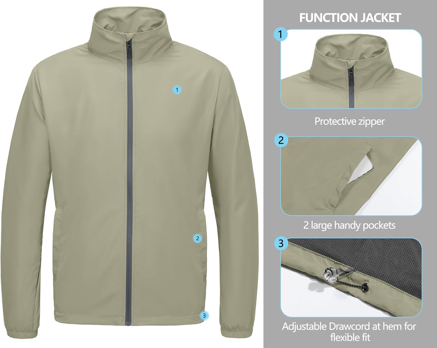 Little Donkey Andy Men’s Lightweight Breathable Windbreaker Golf Jacket UPF50+ Windproof Outdoor Running Coat