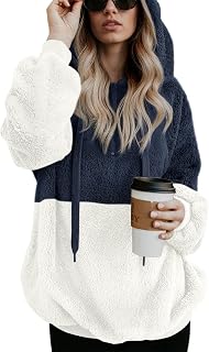LONGYUAN Women Casual Hoodies Fashion Fuzzy Warm Pullover Sherpa Outerwear with Pockets