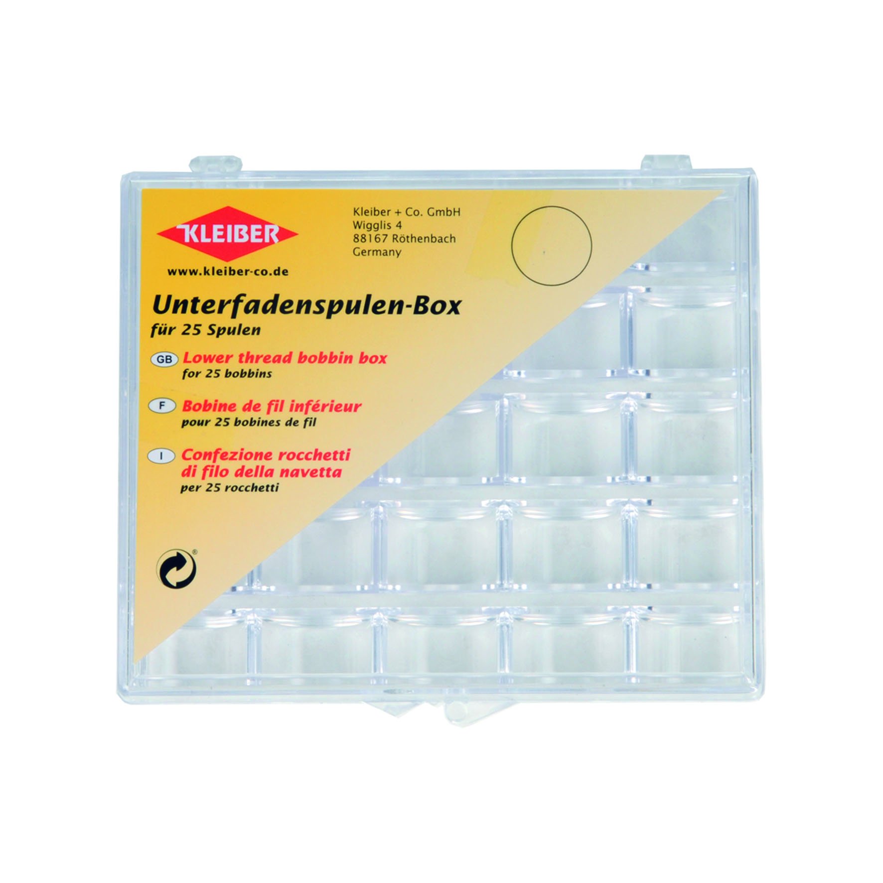 Kleiber Lower Thread Bobbin Box, 25bobbins, Transparent