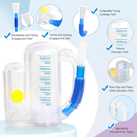 Incentive Spirometer-Incentive Spirometer Adult Breathing Exercise Device for Lungs,Deep Breathing Trainer for Children and Adults,5000ml Capacity Measurement with Flow Indicator