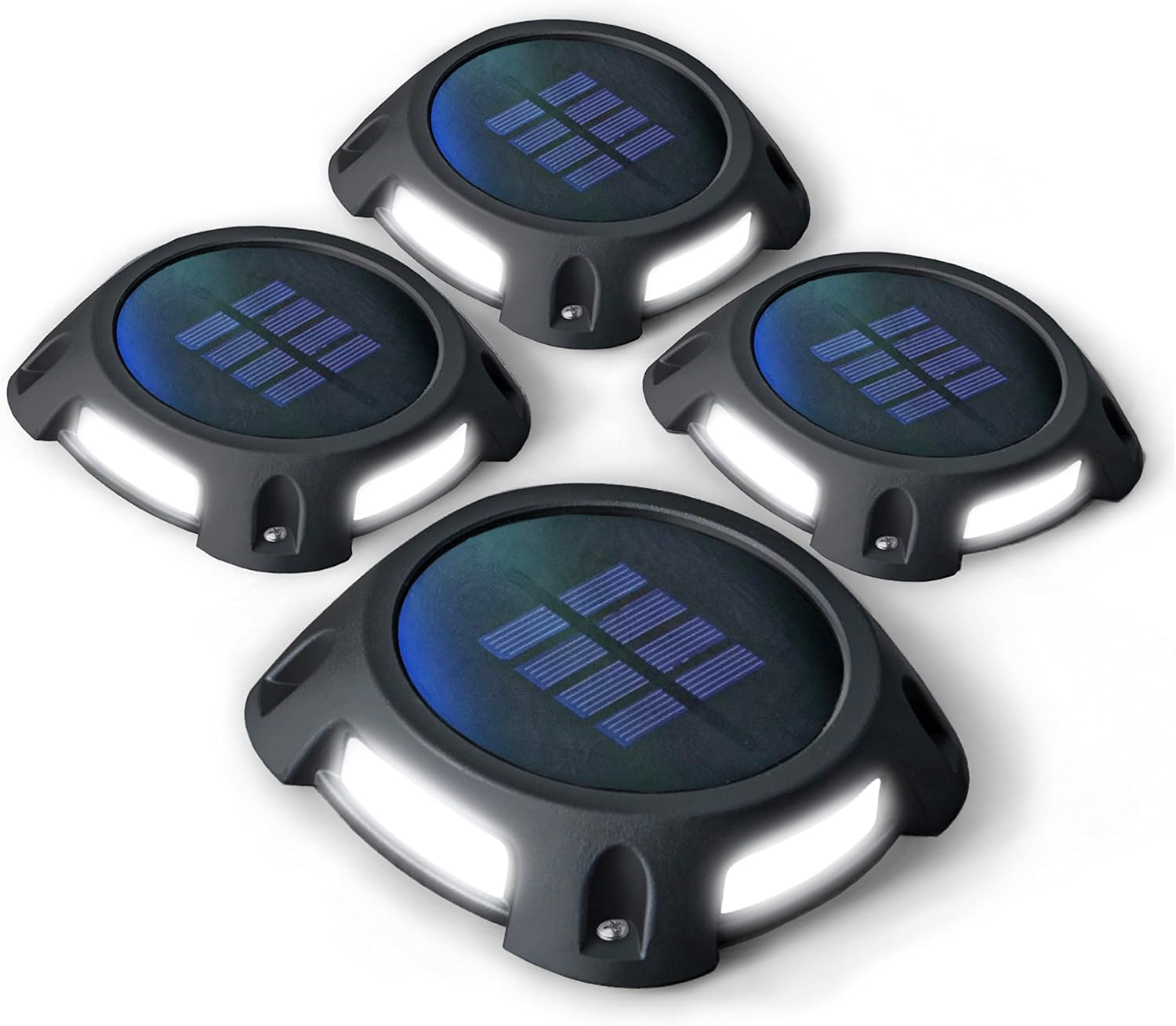 Home Zone Security Solar Deck Lights - Outdoor Weatherproof LED Deck Lights with Stakes and No Wiring Required, 4-Pack, Black, 1-Set (ELJ7307V)