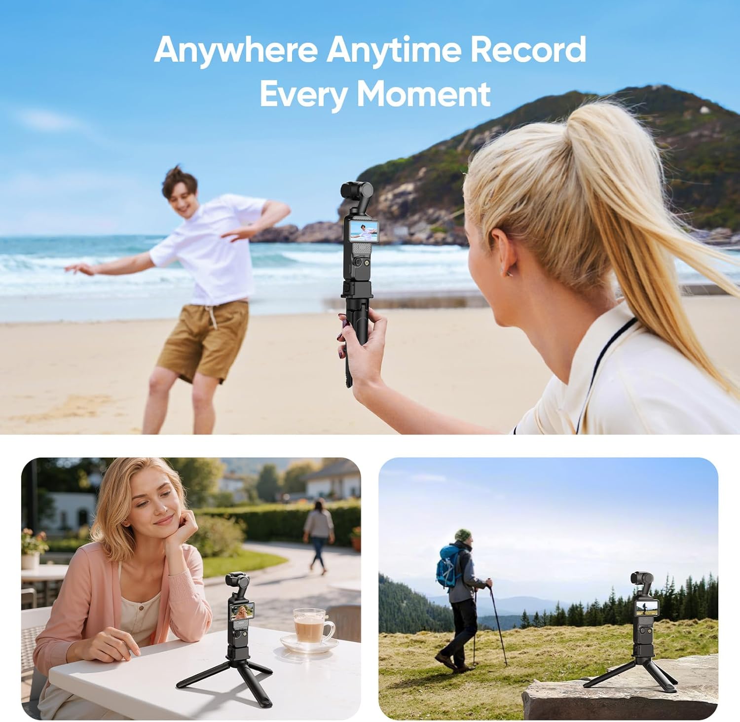 XIAOTJ Pocket 3 Tripod Stand Handle with Charging Adapter Base for DJI Osmo Pocket 3 4/Xtra Muse, with Action Camera Adapter & 1/4 Screw Hole for Tripod/Magic Arm/Clamp Accessories Quick Release Mount