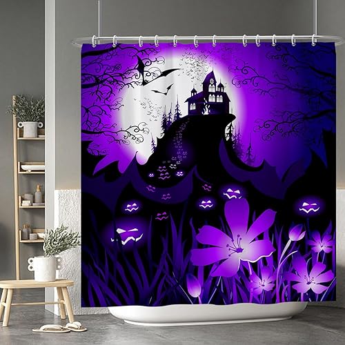 Miniatura 42 de Baocicco Juego de cortinas de ducha de fantasmas de Halloween, encantadores fantasmas de dibujos animados, divertidos trucos o tratos, cortinas de