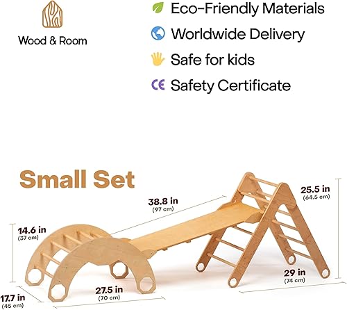 Miniatura 9 de WOOD&ROOM Pikler Triangle Juego de 3  Juego de escalada Montessori plegable con triángulo, arco y rampa  Juguetes de escalada de madera para niños
