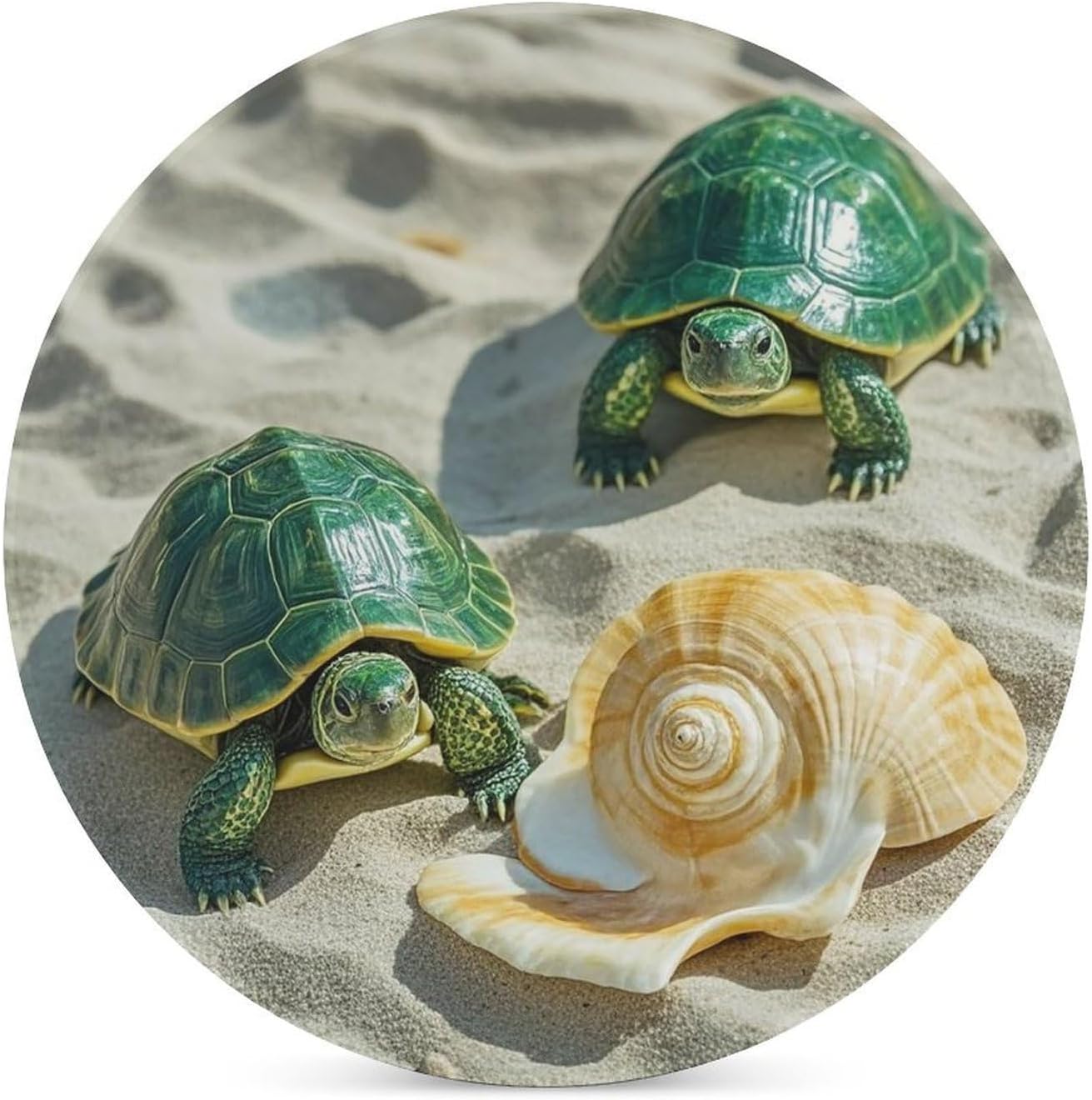 6PCS Two Turtles and Shells Coasters Non-Slip Round Drink Coasters with Ceramic Stone and Cork Base, Heat Resistant Absorbent 33.00Stone Coaster Set for Kinds of Mugs and Cups, 4 Inch