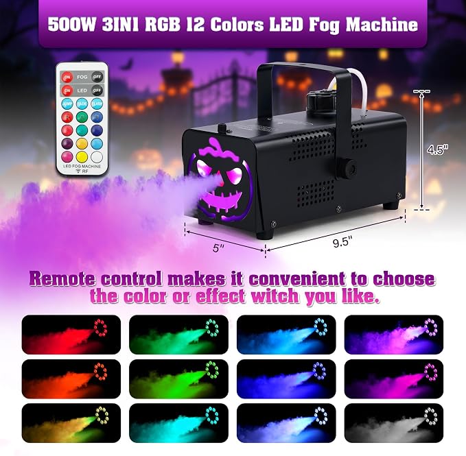 Máquina de humo 500W con 9 luces LED y control remoto miniatura 2