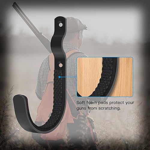 Miniatura 4 de GMW Soporte de pared de metal para pistola y gancho, paquete de 2  Resistente, seguro, suspensión estable, soporte de pared para rifles, escopetas,