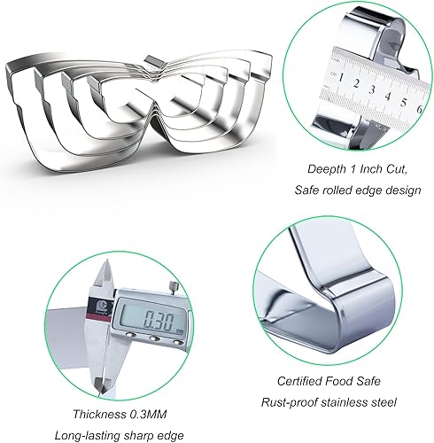 Miniatura 3 de Juego de cortadores de galletas de gafas de sol para hornear, 5432 pulgadas, 4 piezas, acero inoxidable
