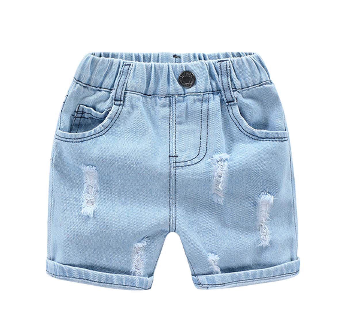 DINGDONG'S CLOSET Baby Toddler Kid Boy Summer Ripped Casual Denim Shorts (Light Blue,2T)