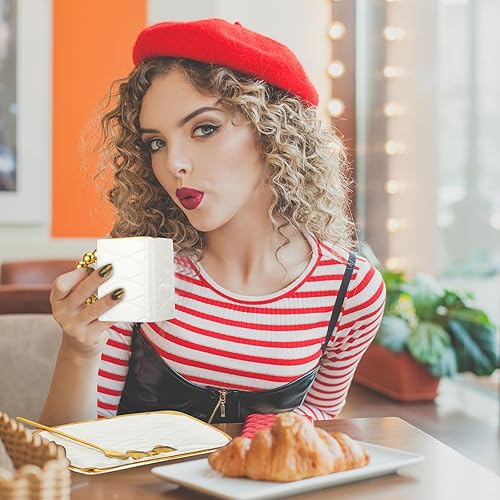 Miniatura 7 de Juego de 4 tazas de café con forma de bolso de té de cerámica con cuchara platillo de 10 onzas10.5 fl oz monedero taza de regalo para oficina,