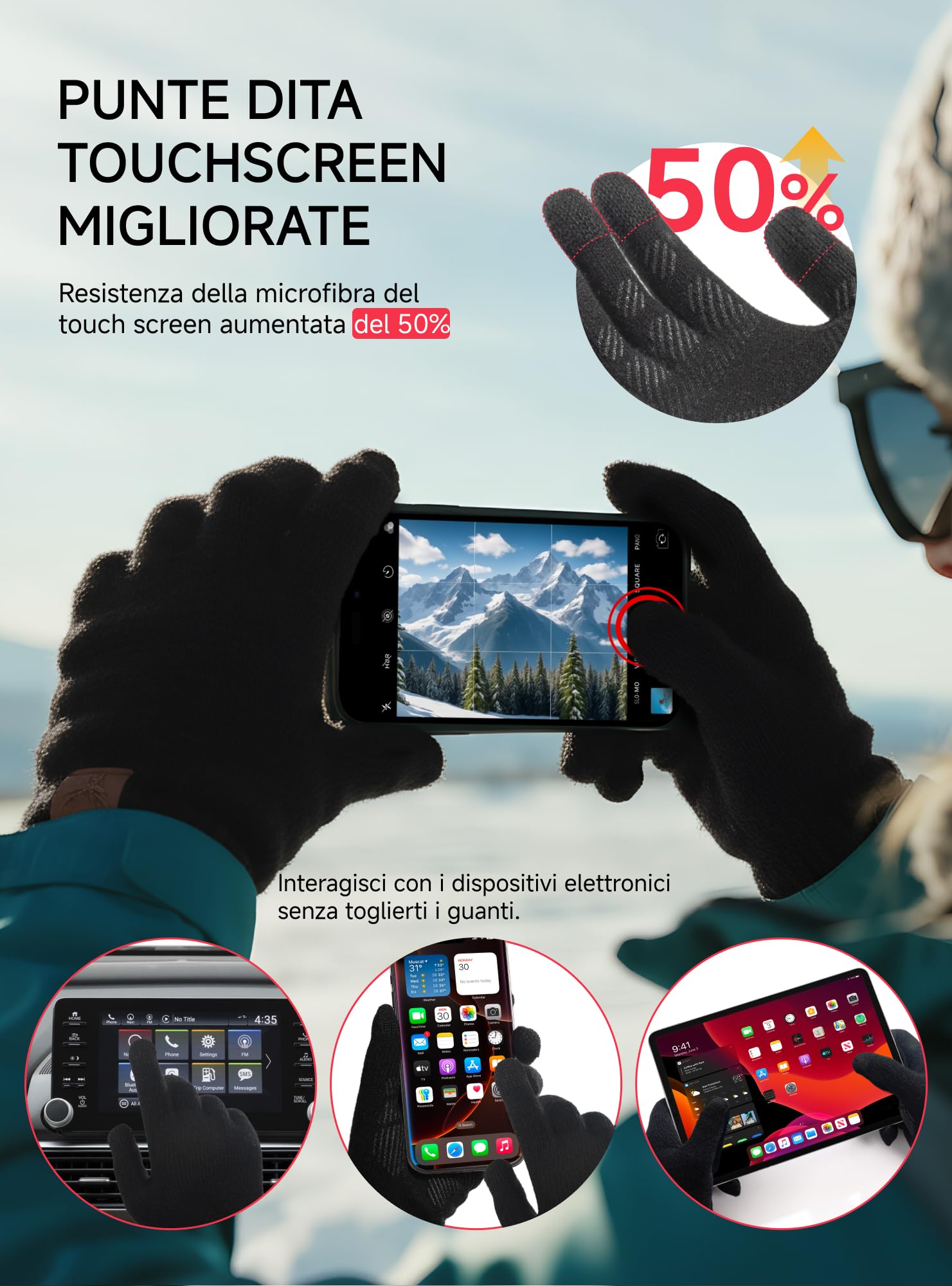 TRENDOUX Guanti Invernali in Lana Merino: Guanti Termici Flessibili Touch Screen per Uomo Donna, Tessuto Morbido Caldo Adatto per Corsa Bici Trekking Ciclismo Alpinismo Smartphone