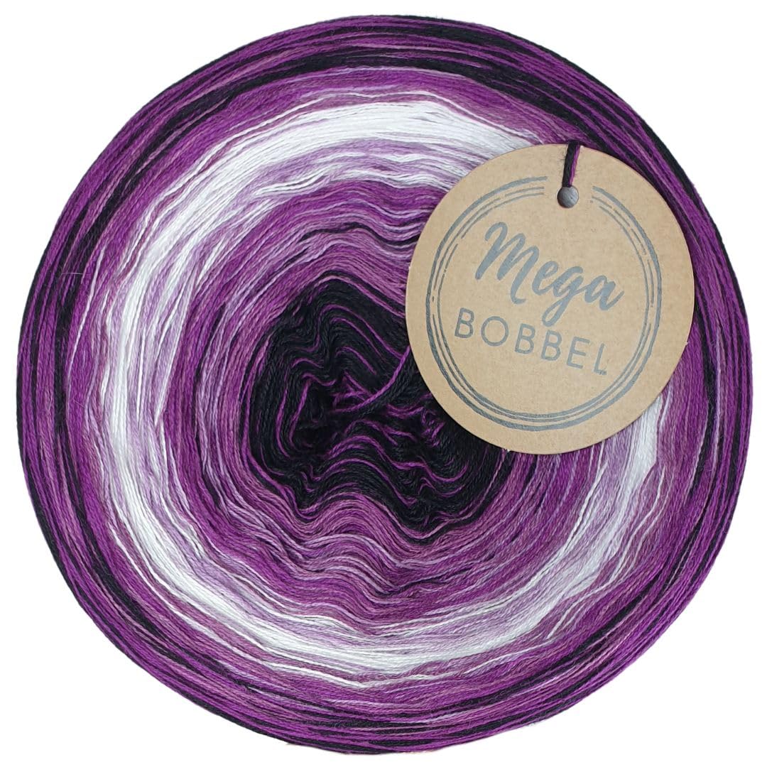 MegaBobbel*Lila Rausch*A405* (Außenfarbe: Schwarz+Bischof) Farbverlaufsgarn - Lace Garn Bobbel Wolle zum Häkeln & Stricken (4 fädig, 3750m)