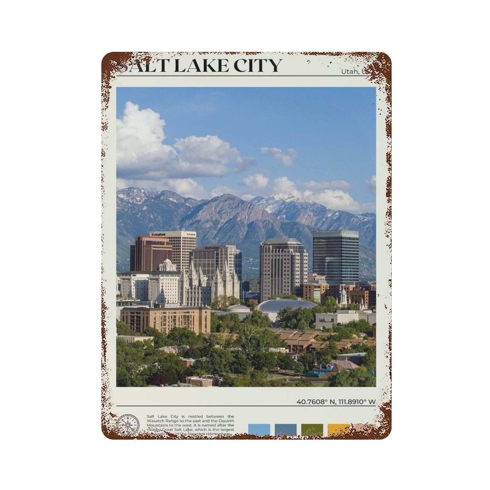 xiaoxiaoshen Real Photo Salt Lake City Decor USA Wall Decor Art Metal Tin Poster Modern Home Decor Art Home Bar Shop Decorations Vintage Sign 40x30cm